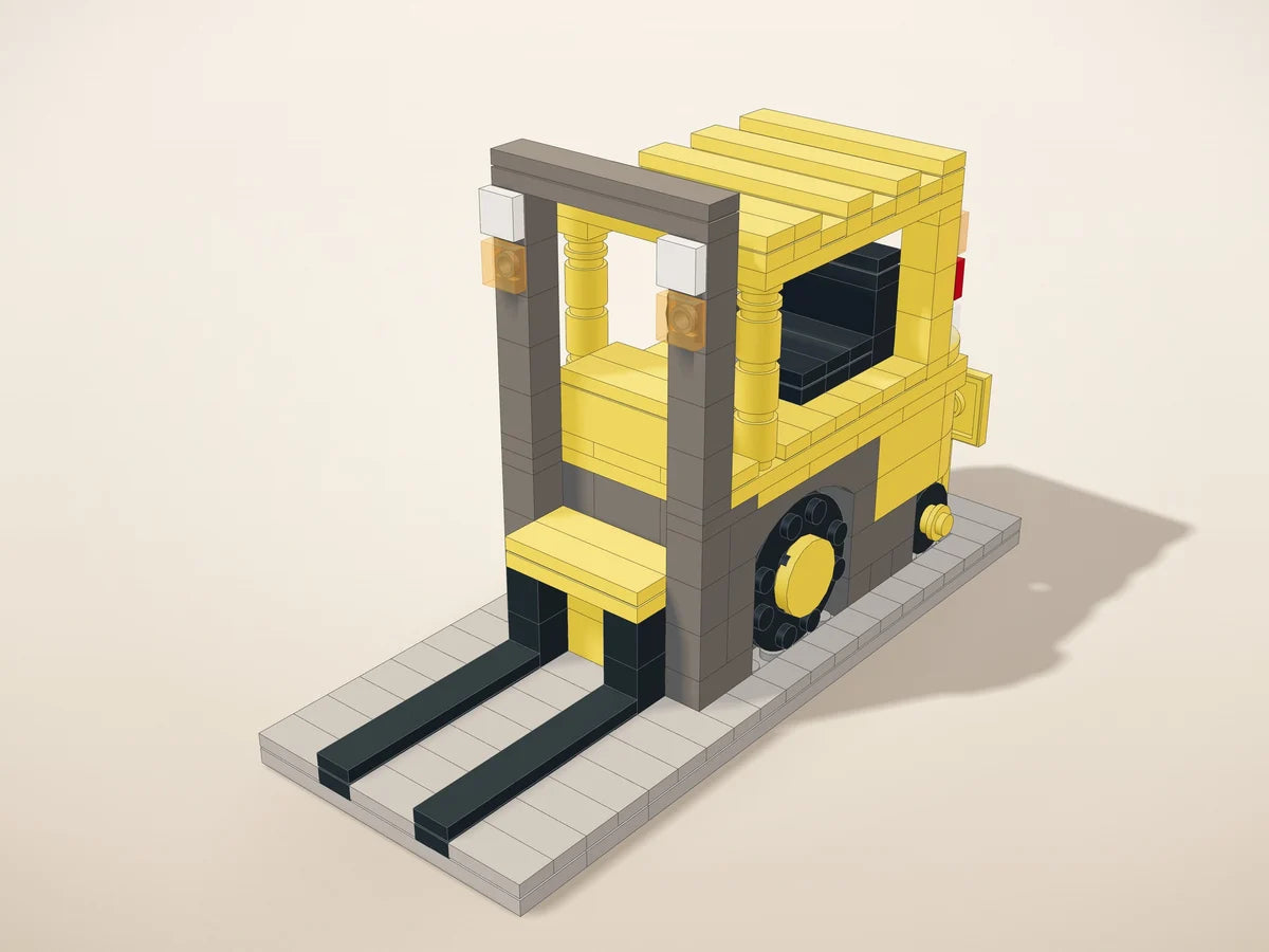 Design 3D en petites briques d’un chariot élévateur